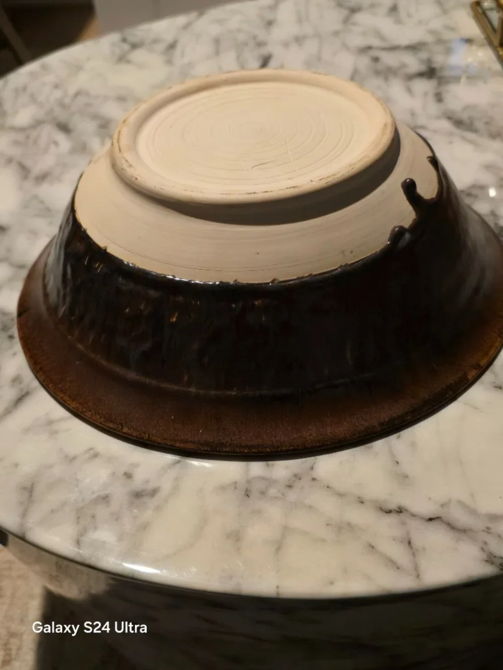 Vintage Handmade Studio Pottery Bowl with Tenmoku-style Glaze.